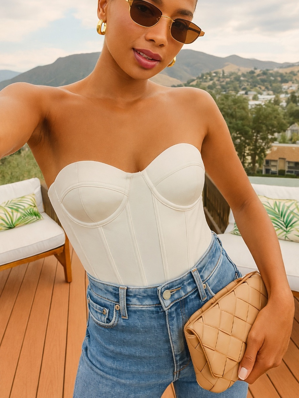 Going out cream Strapless Corset Top
